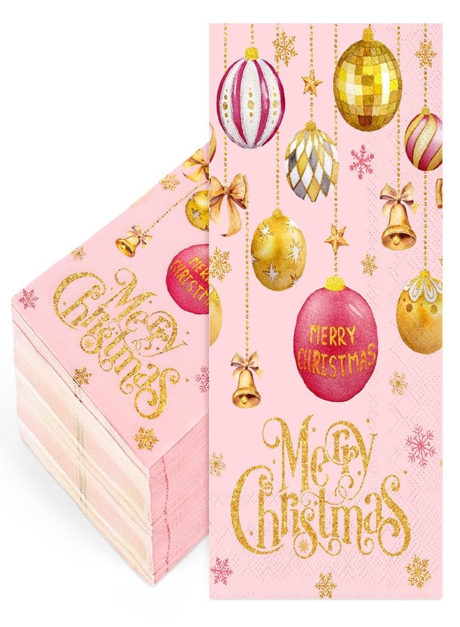 JarThenaAMCS مناديل ضيوف عيد الميلاد من JarThenaAMCS، 100 قطعة، مزينة بكرات عيد الميلاد باللونين الوردي والذهبي، مناديل ورقية للاستخدام مرة واحدة، مناديل ورقية مزينة بكرات ديسكو، مثالية لتزيين طاولة الطعام في المنزل أو الحفلات. - Image 1